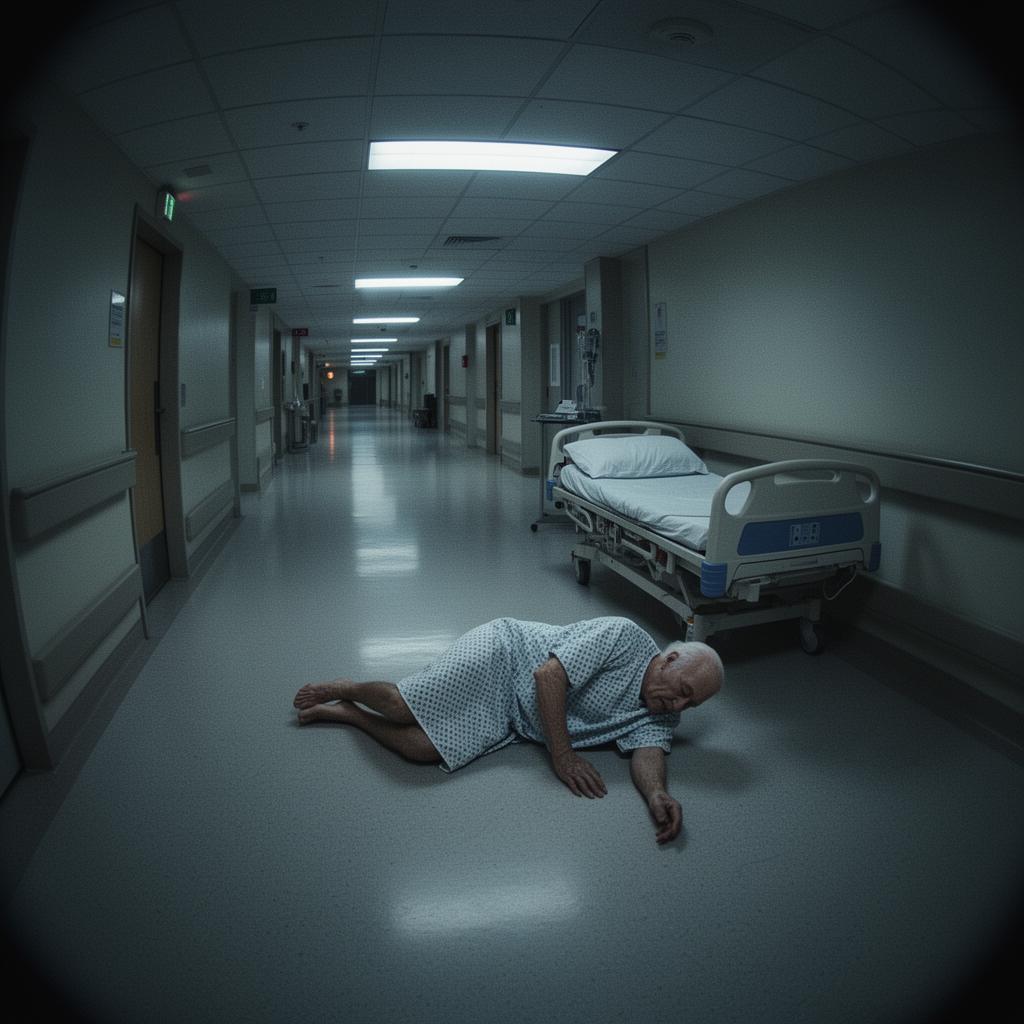 Elderly patient fallen in hospital corridor